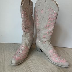 Sparkle Ivory & Pink Cowboy Boots Size 43 