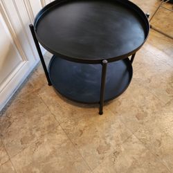 Black Patio Steel Side Table with 2 Layers (22" W x 18" H)