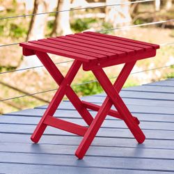 Outdoor Adirondack Small Square Wooden Folding Solid Wood Patio Table,Chili Red