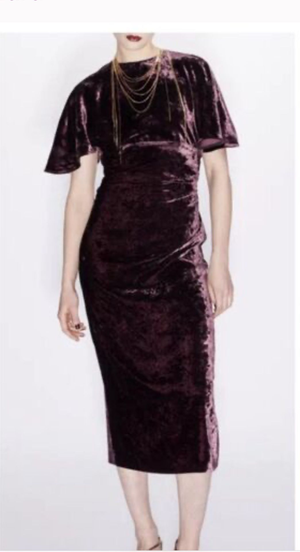 ZARA Luxurious Velvet Fitted Midi Dress L-Xl
