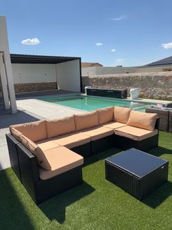 7 piece Outdoor patio furniture set new Brown wicker outdoor backyard patio gathering