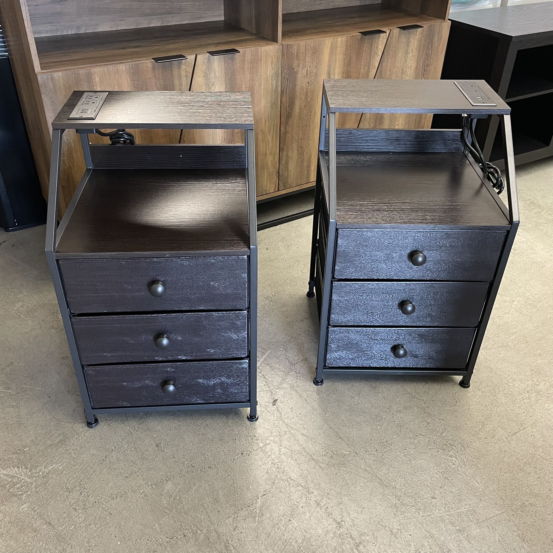 2 Piece Set, Nightstand with Charing Station & USB Ports End Table, Modern Bedside Table