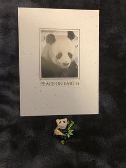 Enameled Panda Pin with Rhinestones & Card - NEW & BEAUTIFUL!