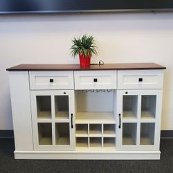 Sideboard Whit Shelf And Drawers, Wine Glasses Rack 55”x35”x16” New $270