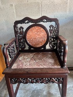 Antique Wooden Chair with Marble Inlay