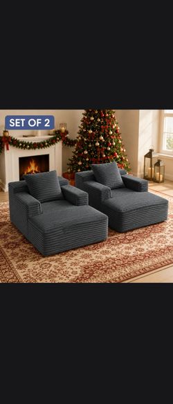 New 45" Dark Gray Corduroy Boneless (Set of 2) Small Sofa Bed