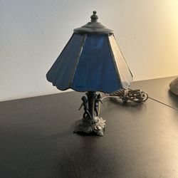Miniature Bronze Lamp With Stained Glass Shade