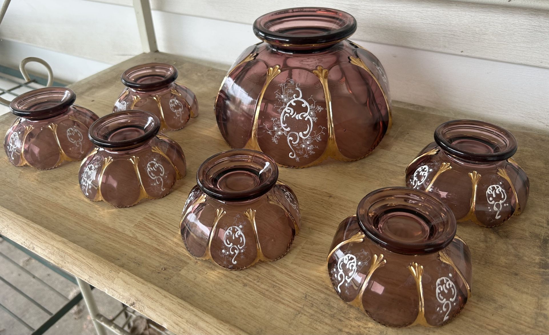 Northwood Large Glass Bowl And 6dessert Bowls 
