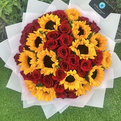 Sunflower And Rose Bouquet