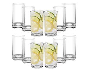 17 Oz Plastic Tumblers Set of 12, Clear Plastic Drinking Glasses, Plastic Cups Reusable, Highball Glasses Drinking Set for Kitchen Poolside Patio,Dish