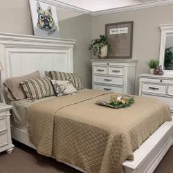 Whitewash Panel Bedroom Set Bed, Dresser, Mirror, Nightstand, Chest 