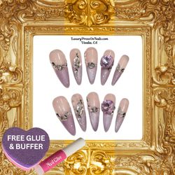 Purple Korean Jelly Glass Cat Eye Press On Nails 10 Pc Set - FREE GLUE & BUFFER