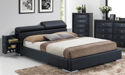 Queen Leather style platform bed frame with 2 built in nightstands