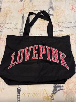 Victoria’s Secret PINK Large LOVE PINK Tote Bag – Black & Red Plaid