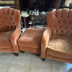 Two Arm Chairs With Ottoman 