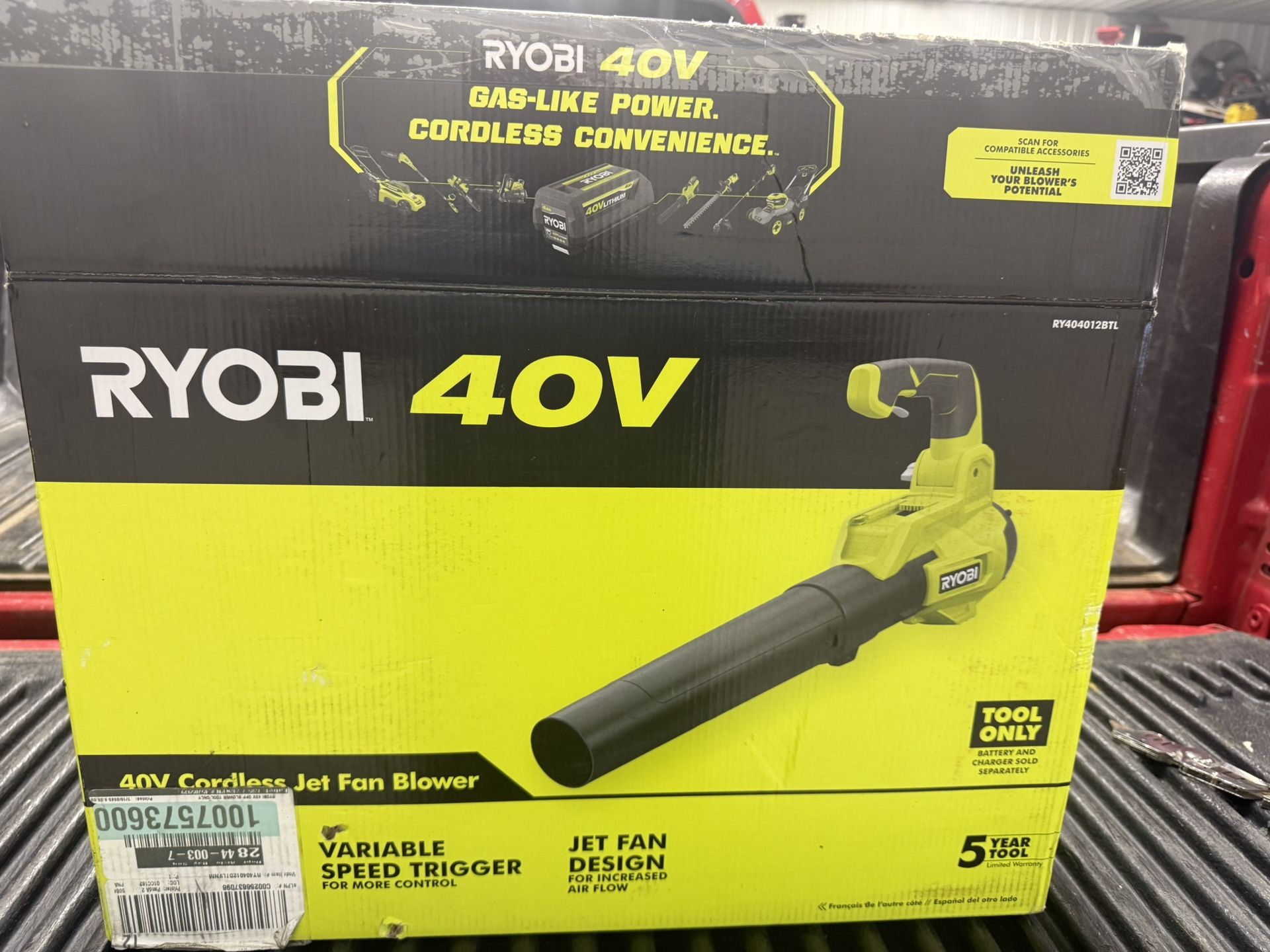 RYOBI 40V 120 MPH 450 CFM Cordless Battery Variable-Speed Jet-Fan Leaf Blower (Tool-Only)