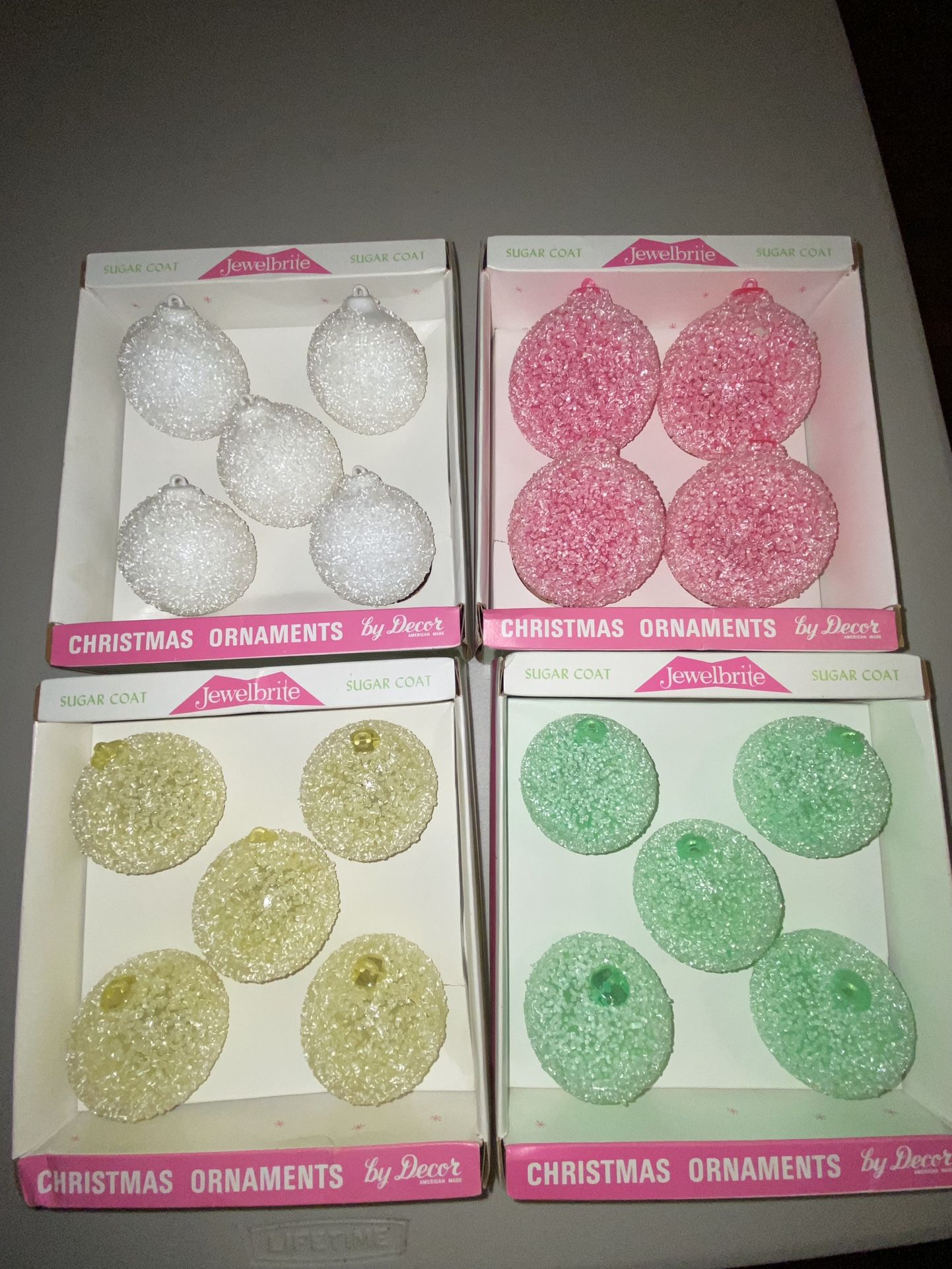 Vtg RARE Jewelbrite Sugar Coated SNOWBALLS Sets Ornaments mix colors & size LOT