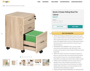 Bonnlo 3-Drawer Rolling Wood File Cabinet