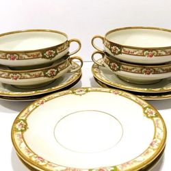 Belford by Limoges Haviland Set of 10 Pc. -4 Cream Soup Cups & 6 Large Saucers