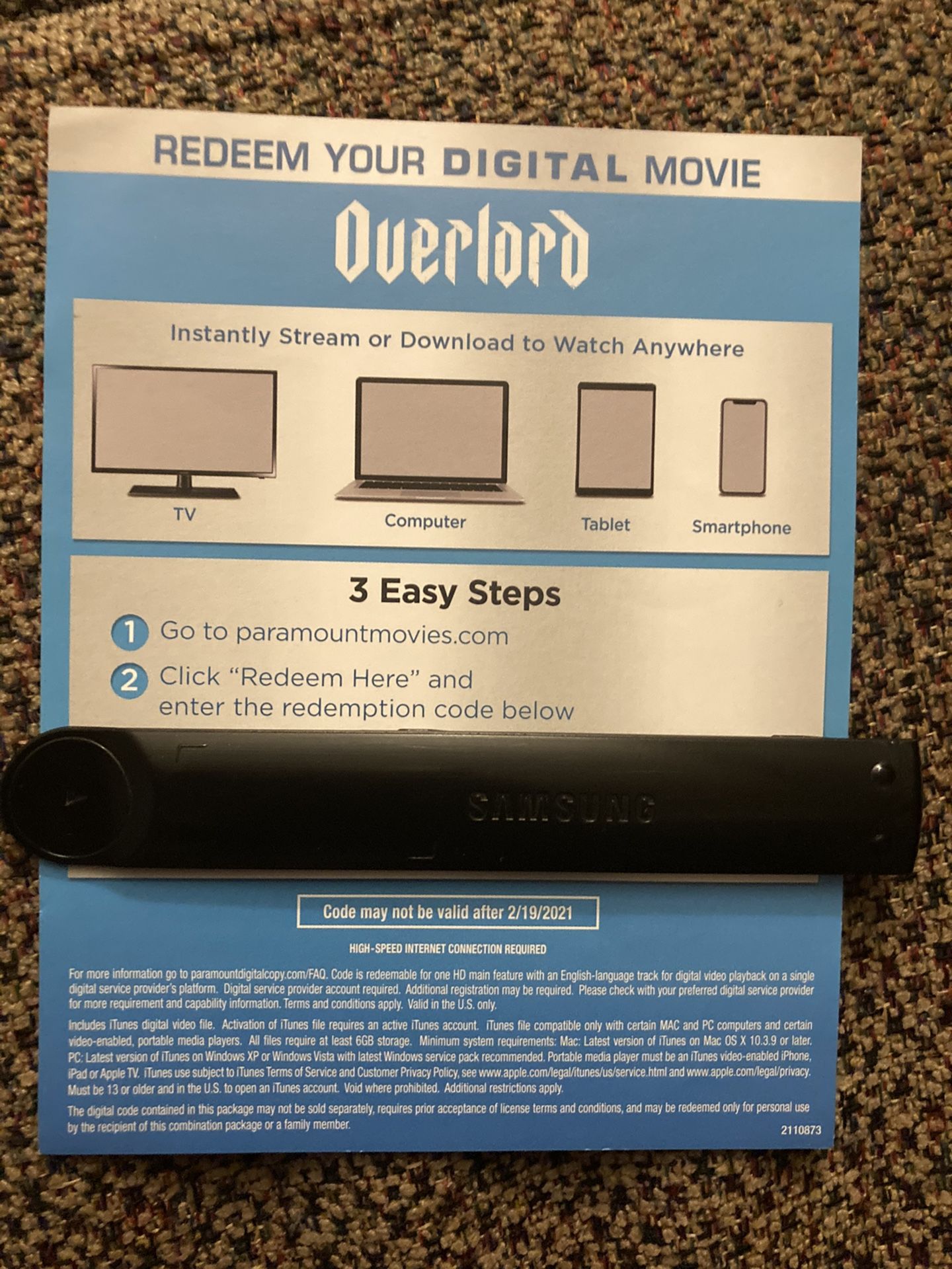 Overlord HD digital movie code