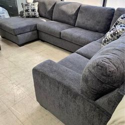 Smoke Plush Comfy Sectional Sofa Couch