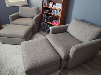 Pair of Crate&Barrel 360 Swivel Chairs/Lounge with ottomans