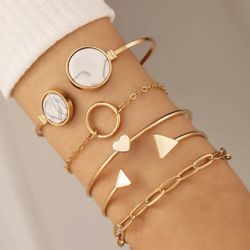 5pcs Heart And Round Decor Bracelet 