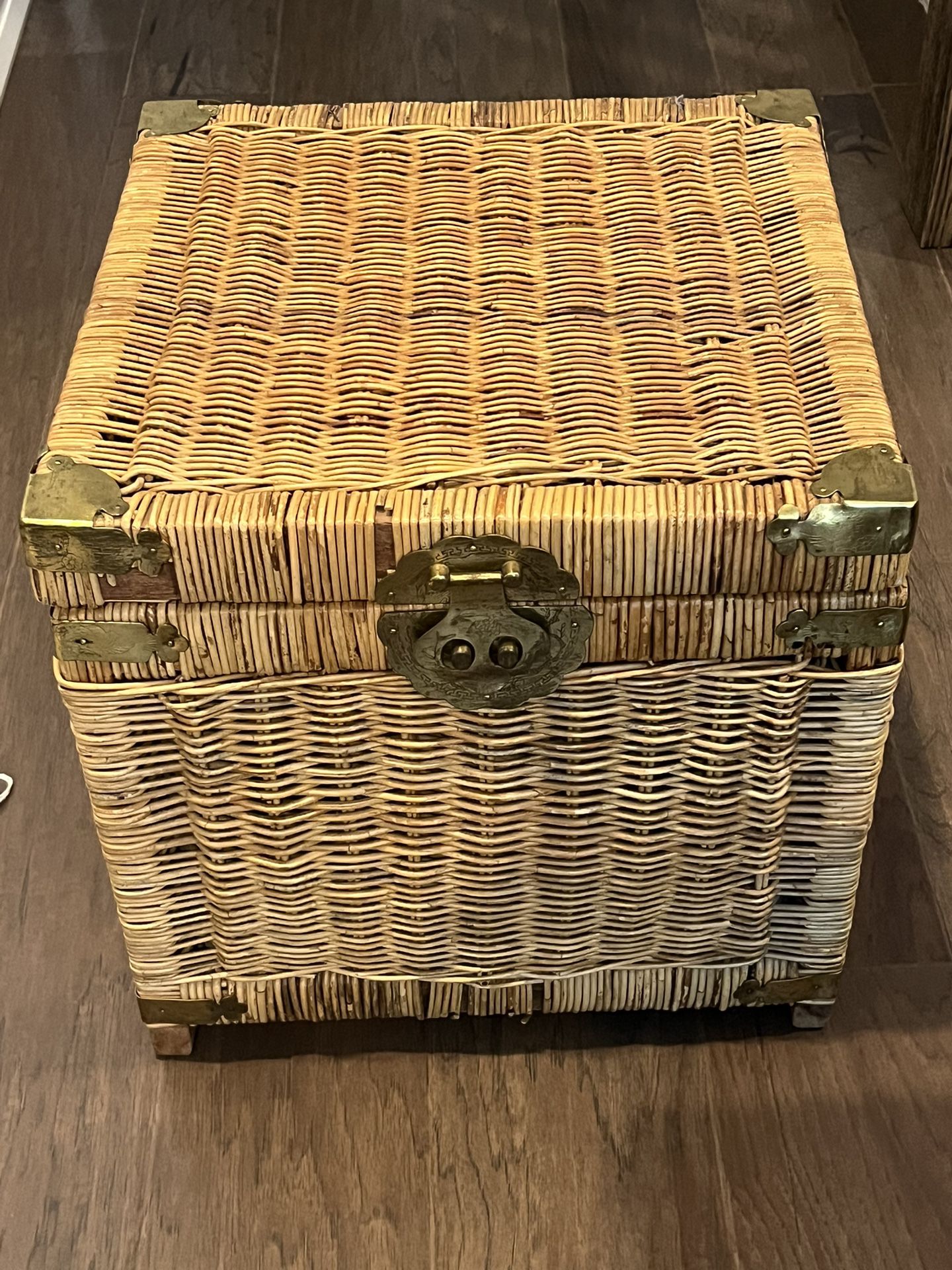 Chinoiserie Wicker Blanket Chest With Brass Hardware