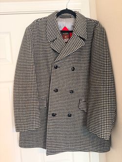 Vintage 60s Europe Craft Houndstooth Wool Coat West Germany Sz 40 Double Breasted