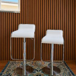 Modern Adjustable Bar Stools – Set of 2 – Chrome & White