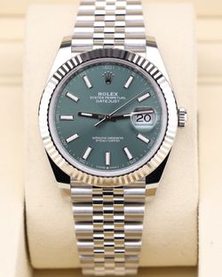 Rolex DateJust 41 Mint Green Dial Fluted Bezel On Jubilee 126334