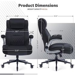 ✌️ High Back Office Chair 400lbs Fabric- Thick Padded Cloth Computer Desk Chair, Adjustable Lumbar Support & Flip-Up Arms, Locking Wheels - Ergonomic 