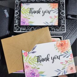 Floral Thank You Cards 36 Pack With Brown Envelopes 
