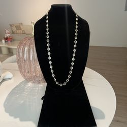 Swarovski Austrian Crystal Gold Necklace  Vintage Clear Faceted 36"