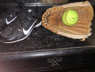 Cleats glove and softball