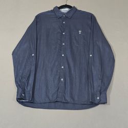 Mens Linen Shirt XL Navy Long Sleeve Button Down