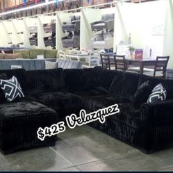 ✅️✅️ 4pc Black  corduroy fabric upholstered sectional sofa with ottoman ✅️✅️