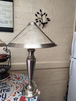 Brushed Nickel Table Lamp with Glass Shade