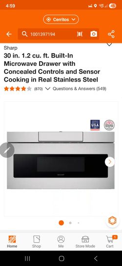 Sharp
30 in. 1.2 cu. ft. Built-In Microwave Drawer with Concealed Controls and Sensor Cooking in Real Stainless Steel