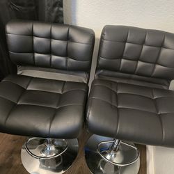 Black Leather Bar Stools (Pair)