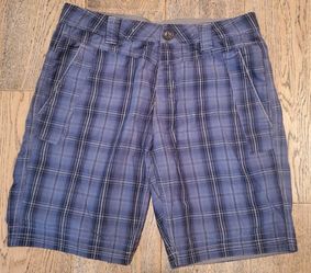 Carbon 2 Cobalt - Mens - Medium (Waist: 33" /Inseam: 11") Shorts - Casual - Button Waist - 2 Pockets (Front & Back) - Cotton - Plaid - Blue