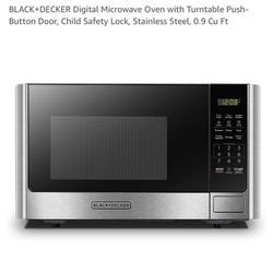 Unused dented** BLACK+DECKER Digital Microwave Oven with Turntable Push-Button Door, Child Safety Lock, Stainless Steel, 0.9 Cu Ft  *it’s also missing