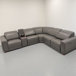 Gray Power Reclining Sectional Sofa USB Console