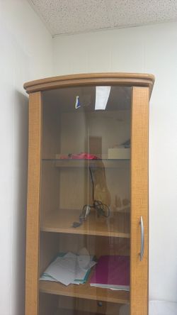 Wooden shelving units and glass doors