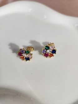 14k Gold Plated Multicolor Stud Earrings