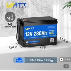 WattCycle LiFePO4 12V 280Ah Mini Size Bluetooth BMS 200A EVE A+ Lithium Battery for Motorhome Solar Power