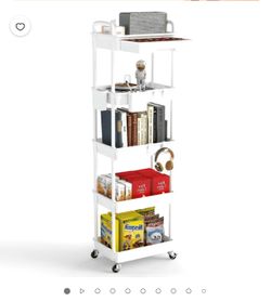5 Tier Rolling Cart with Drawer, Utility cart with Handle, Bathroom Cart, Snack Cart, Storage Organizer with Lockable Wheels, Rolling Storage Cart for