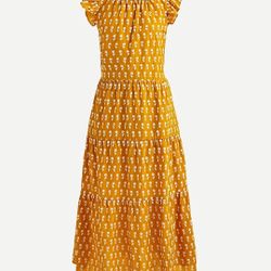 J.Crew Tiered Cotton Voile Dress — Floating Sunflowers Print — Medium — With Pockets