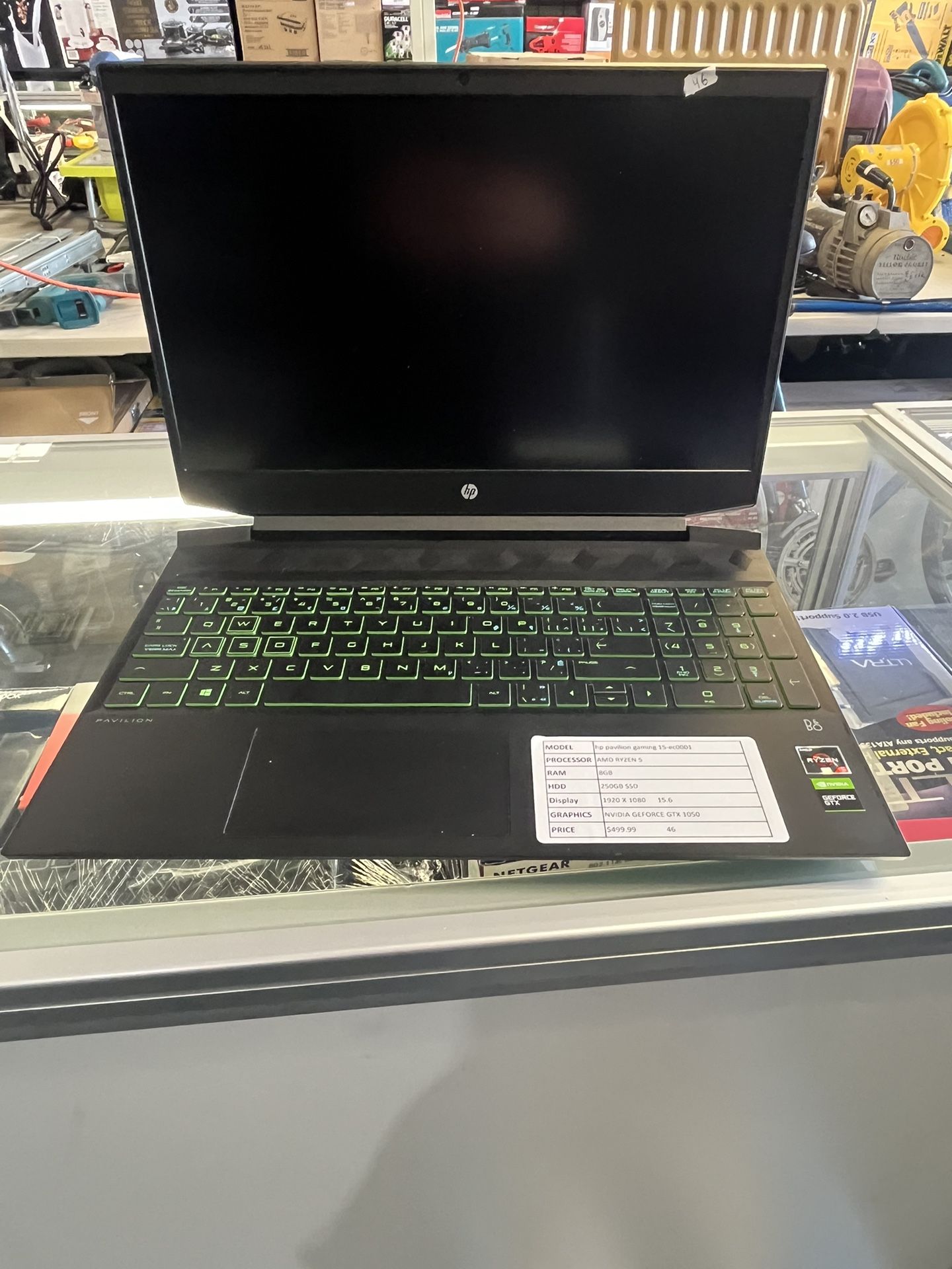 Model: HP pavilion Gaming 15-ec0001, Processor AMD RYZEN 5: 8GB Ram:HDD 250GB SSD, Display 1920 X 1080 15.6 Graphics:NVIDIA GEFORCE GTX 1050