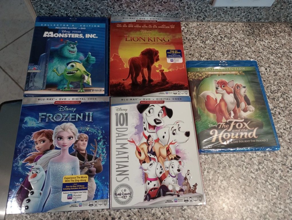Blu-ray Lot Disney Pixar Kids Children Family Movies Frozen II 2 Lion King 101 Dalmatians Fox And The Hound Monsters Inc Animated Cartoon CGI